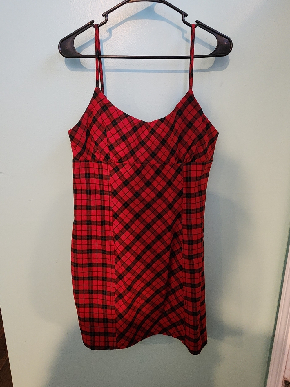 wild fable Red and Black Plaid Spaghetti Strap Mini Dress